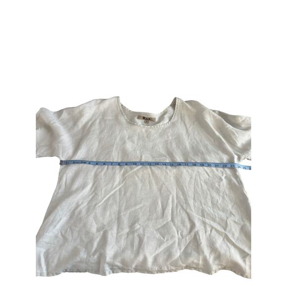 Flax Blouse Beige Linen Short Sleeve‎ Scoop Neck Lagenlook Coastal Grandma Large - Picture 10 of 12